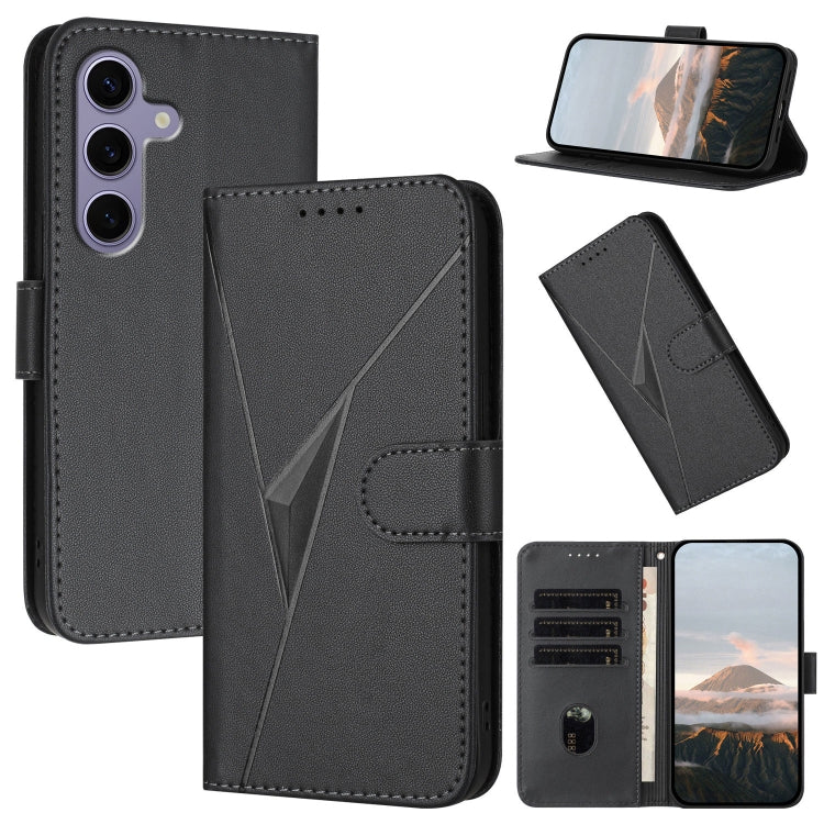 For Samsung Galaxy S25 5G Triangle Pattern Buckle Clasp Leather Phone Case(Black)