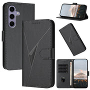 For Samsung Galaxy S25 5G Triangle Pattern Buckle Clasp Leather Phone Case(Black)