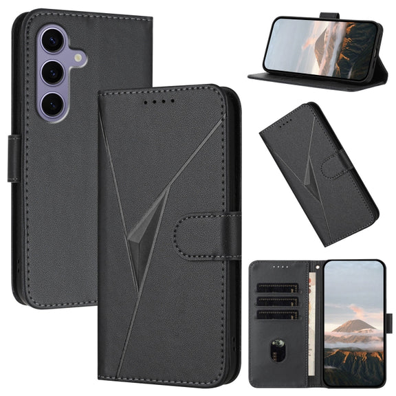 For Samsung Galaxy S25 5G Triangle Pattern Buckle Clasp Leather Phone Case(Black)