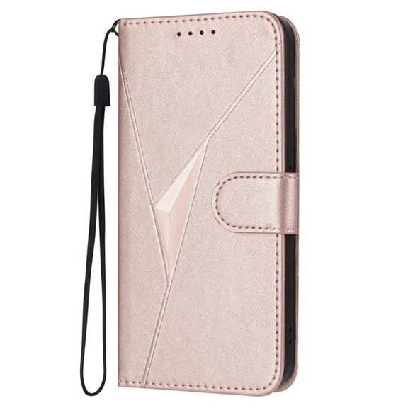 For Samsung Galaxy S25 5G Triangle Pattern Buckle Clasp Leather Phone Case(Rose Gold)