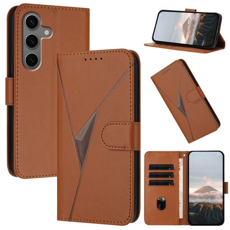 For Samsung Galaxy S25+ 5G Triangle Pattern Buckle Clasp Leather Phone Case(Brown)