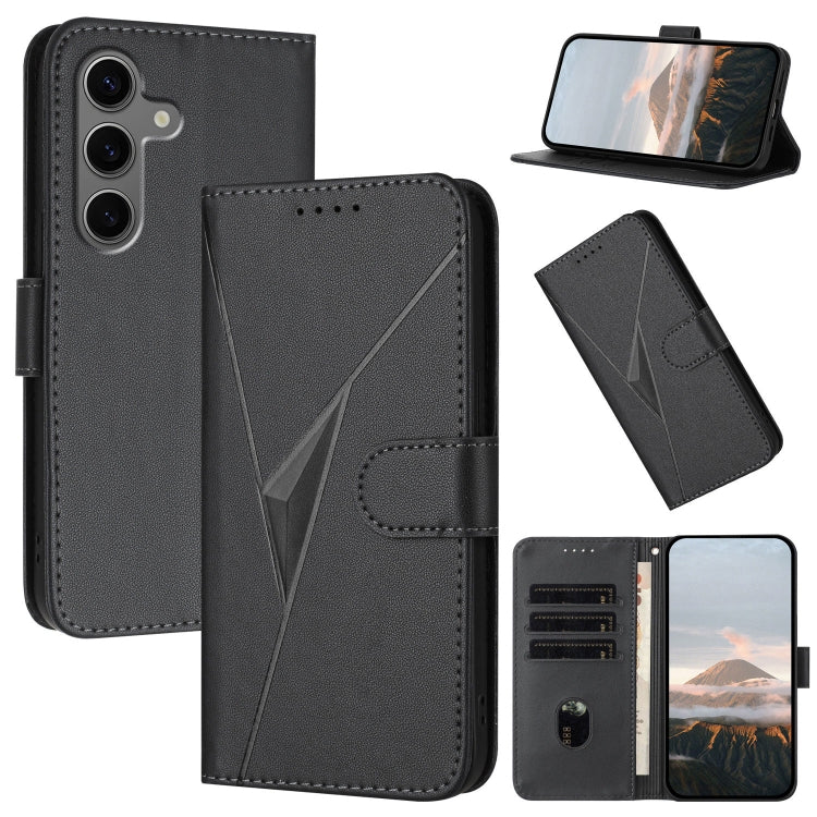 For Samsung Galaxy S25+ 5G Triangle Pattern Buckle Clasp Leather Phone Case(Black)