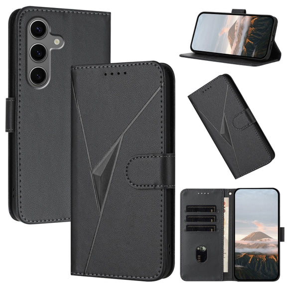 For Samsung Galaxy S25+ 5G Triangle Pattern Buckle Clasp Leather Phone Case(Black)