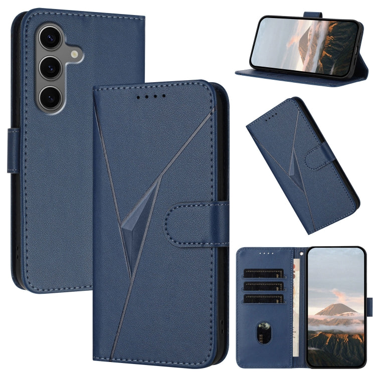 For Samsung Galaxy S25+ 5G Triangle Pattern Buckle Clasp Leather Phone Case(Royal Blue)
