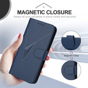For Samsung Galaxy S25+ 5G Triangle Pattern Buckle Clasp Leather Phone Case(Royal Blue)