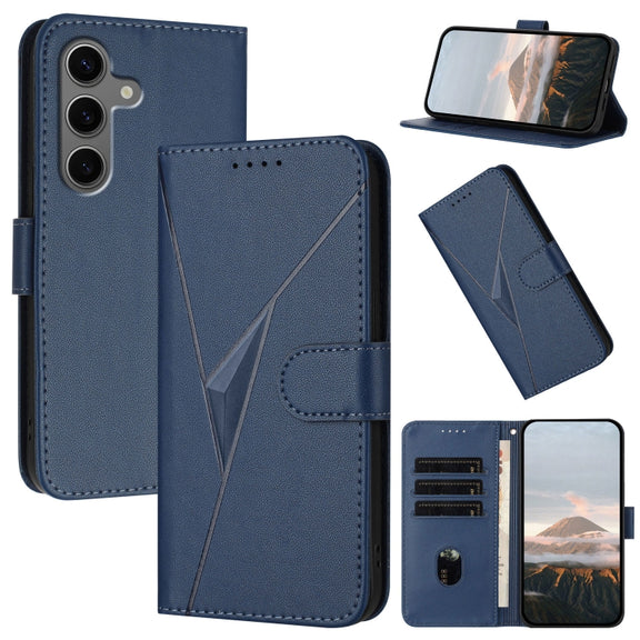 For Samsung Galaxy S25+ 5G Triangle Pattern Buckle Clasp Leather Phone Case(Royal Blue)