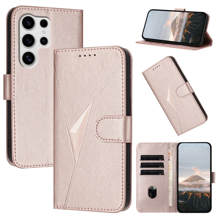 For Samsung Galaxy S25 Ultra 5G Triangle Pattern Buckle Clasp Leather Phone Case(Rose Gold)