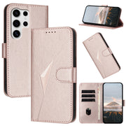 For Samsung Galaxy S25 Ultra 5G Triangle Pattern Buckle Clasp Leather Phone Case(Rose Gold)