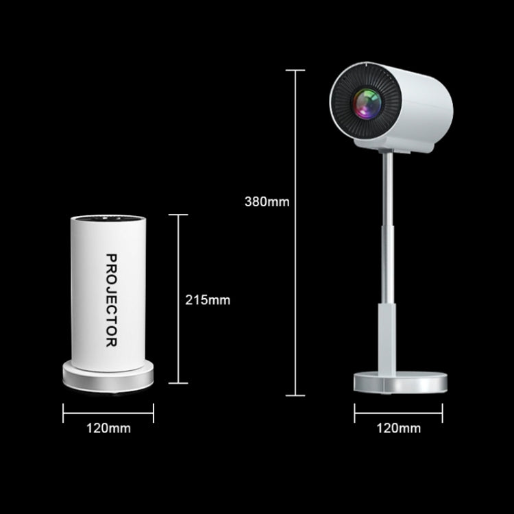 TS-3 1280x720P 260ANSI HiSilicon 352 Android 9.0 Telescopic Projector, EU Plug(White)