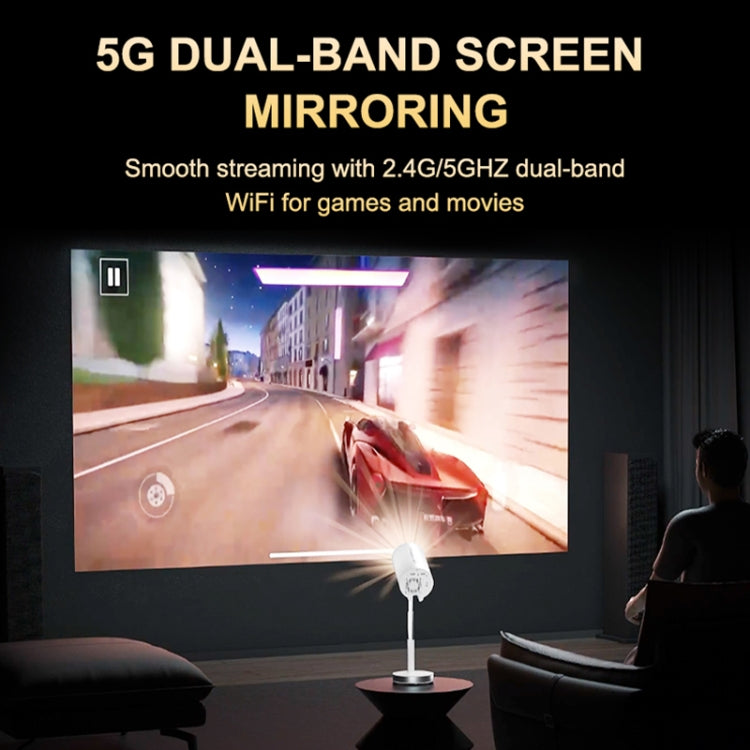 TS-3 1280x720P 260ANSI HiSilicon 352 Android 9.0 Telescopic Projector, EU Plug(White)