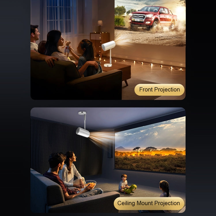 TS-3 1280x720P 260ANSI HiSilicon 352 Android 9.0 Telescopic Projector, EU Plug(White)