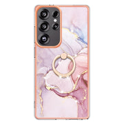For Samsung Galaxy S25 Ultra 5G Electroplating Marble IMD TPU Phone Case with Ring Holder(Rose Gold 005)