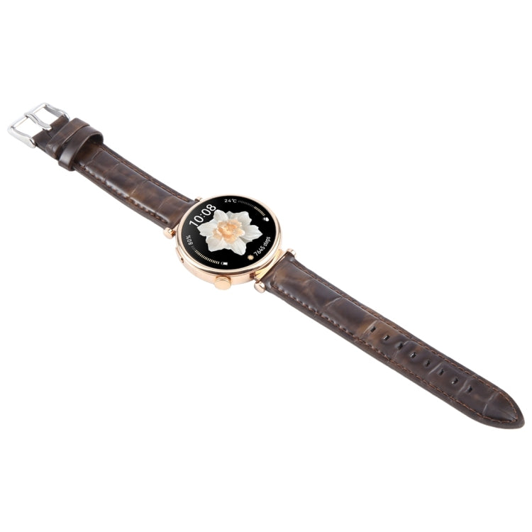 14mm Silver Steel Buckle Genuine Leather Watch Band Wristband(Coffee)