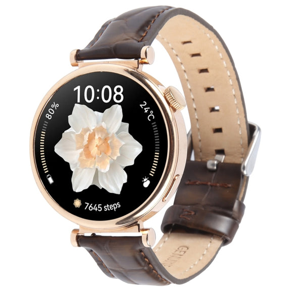 14mm Silver Steel Buckle Genuine Leather Watch Band Wristband(Coffee)