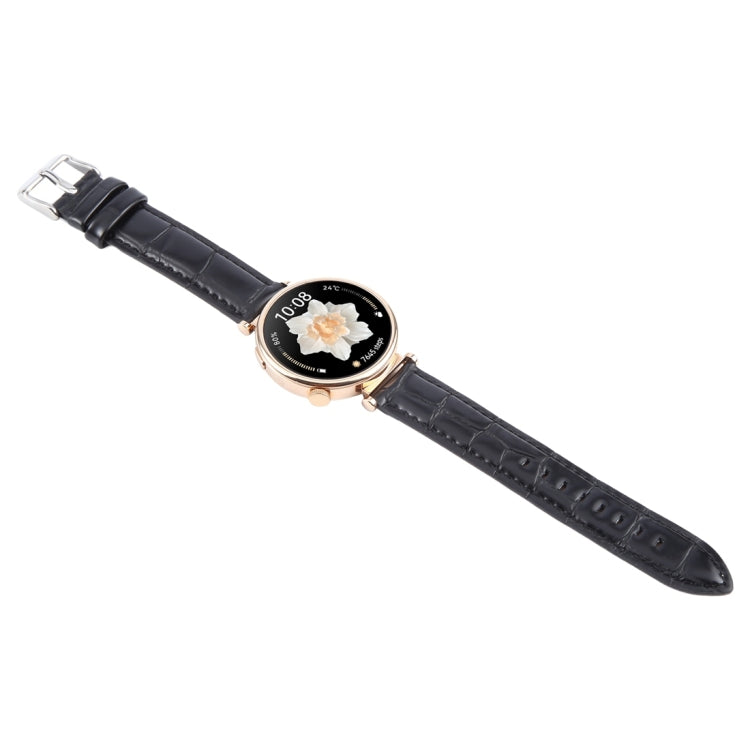 14mm Silver Steel Buckle Genuine Leather Watch Band Wristband(Bamboo Black)