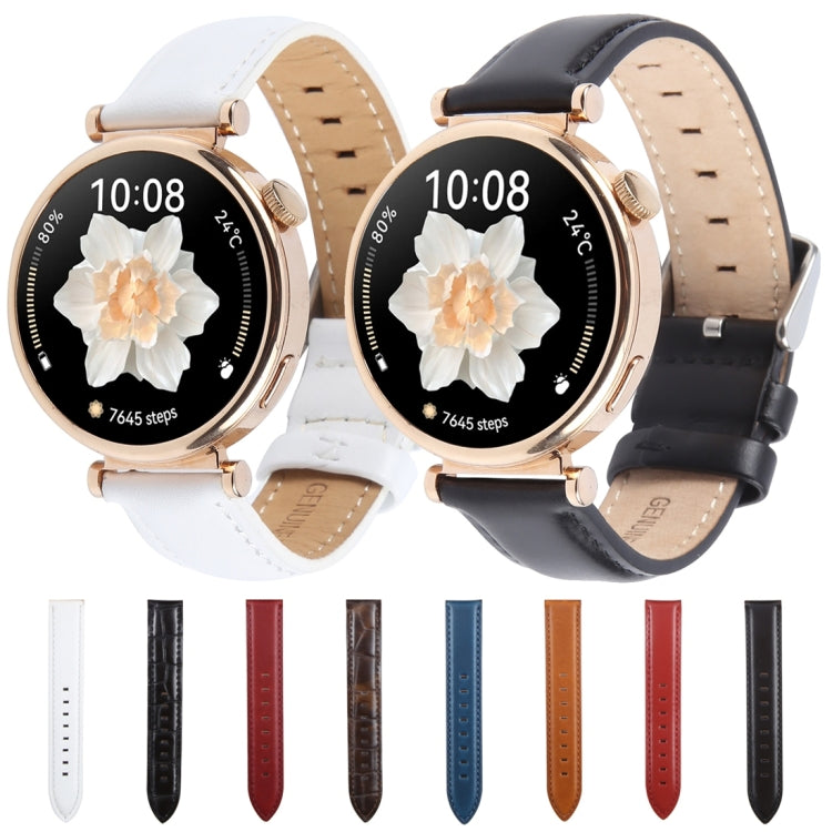 14mm Silver Steel Buckle Genuine Leather Watch Band Wristband(Coffee)