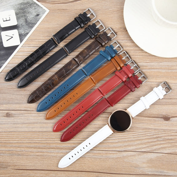 14mm Silver Steel Buckle Genuine Leather Watch Band Wristband(Bamboo Black)
