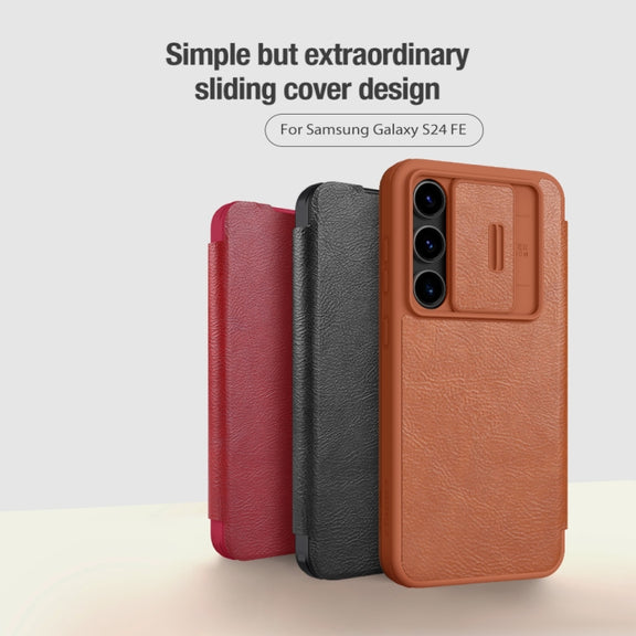 For Samsung Galaxy S24 FE 5G NILLKIN QIN Series Pro Sliding Camera Cover Design Leather Phone Case(Black)