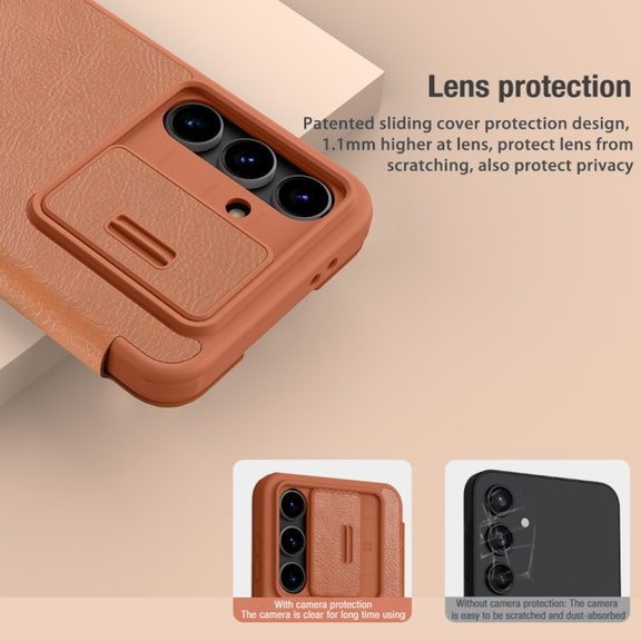 For Samsung Galaxy S24 FE 5G NILLKIN QIN Series Pro Sliding Camera Cover Design Leather Phone Case(Black)