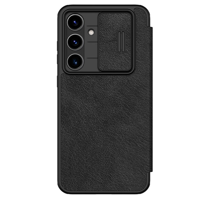 For Samsung Galaxy S24 FE 5G NILLKIN QIN Series Pro Sliding Camera Cover Design Leather Phone Case(Black)
