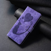 For Samsung Galaxy S25 5G Pen Heart Cat Embossed Leather Phone Case(Purple)