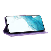 For Samsung Galaxy S25+ 5G Pen Heart Cat Embossed Leather Phone Case(Purple)