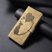 For Samsung Galaxy S25 Ultra 5G Pen Heart Cat Embossed Leather Phone Case(Apricot)