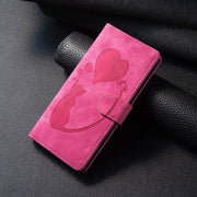For Samsung Galaxy S25 Ultra 5G Pen Heart Cat Embossed Leather Phone Case(Pink)