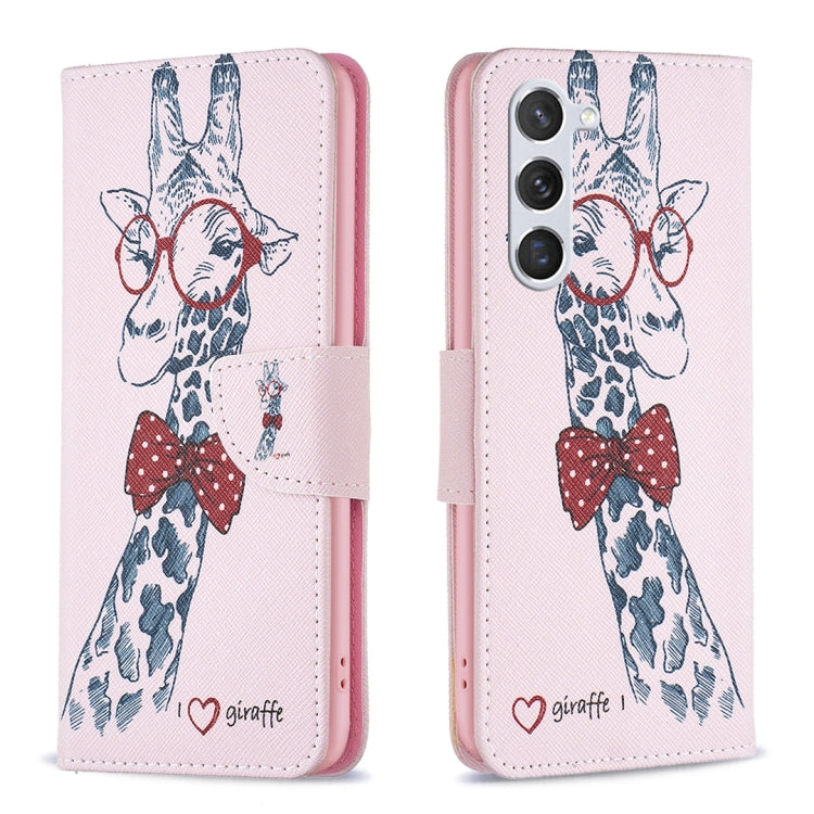 For Samsung Galaxy S25 5G Colored Drawing Pattern Leather Phone Case(Giraffe)