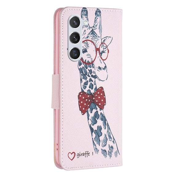 For Samsung Galaxy S25 5G Colored Drawing Pattern Leather Phone Case(Giraffe)
