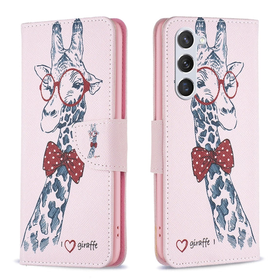 For Samsung Galaxy S25 5G Colored Drawing Pattern Leather Phone Case(Giraffe)