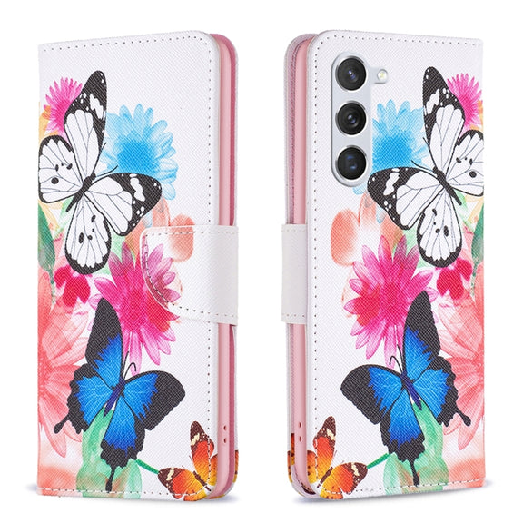 For Samsung Galaxy S25 5G Colored Drawing Pattern Leather Phone Case(Butterflies)