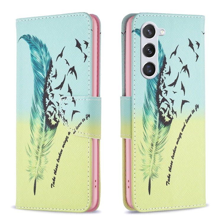 For Samsung Galaxy S25 5G Colored Drawing Pattern Leather Phone Case(Feather)