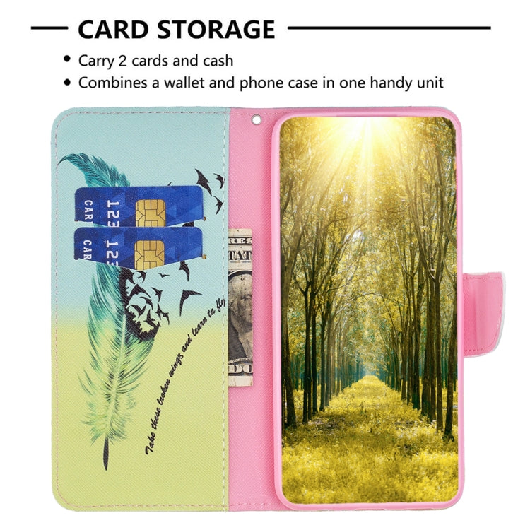 For Samsung Galaxy S25 5G Colored Drawing Pattern Leather Phone Case(Feather)