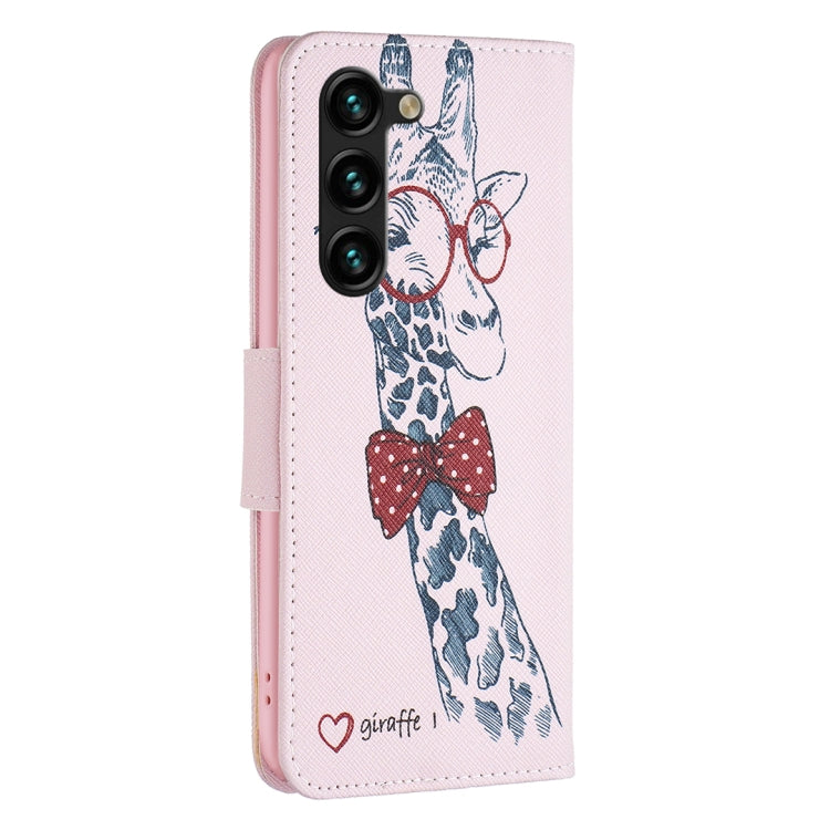 For Samsung Galaxy S25+ 5G Colored Drawing Pattern Leather Phone Case(Giraffe)