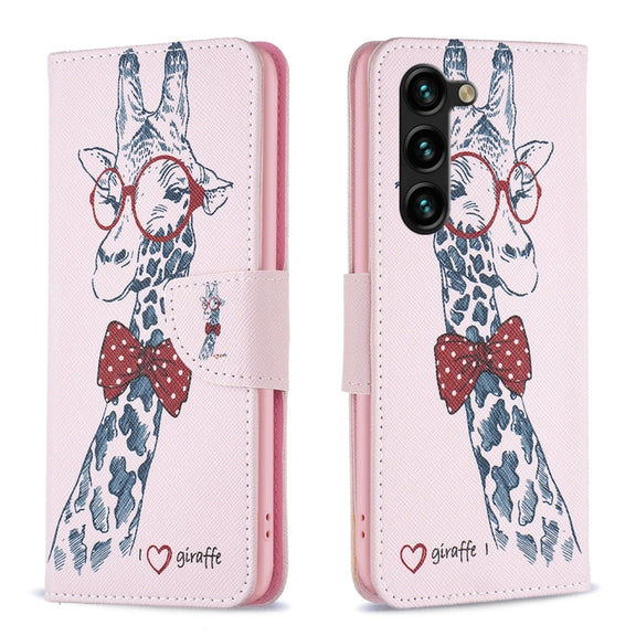 For Samsung Galaxy S25+ 5G Colored Drawing Pattern Leather Phone Case(Giraffe)