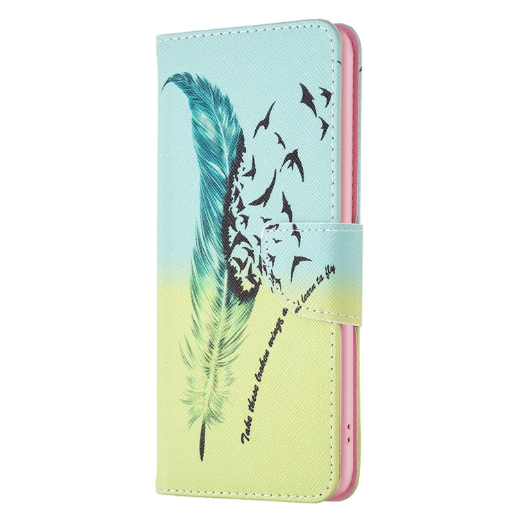 For Samsung Galaxy S25+ 5G Colored Drawing Pattern Leather Phone Case(Feather)