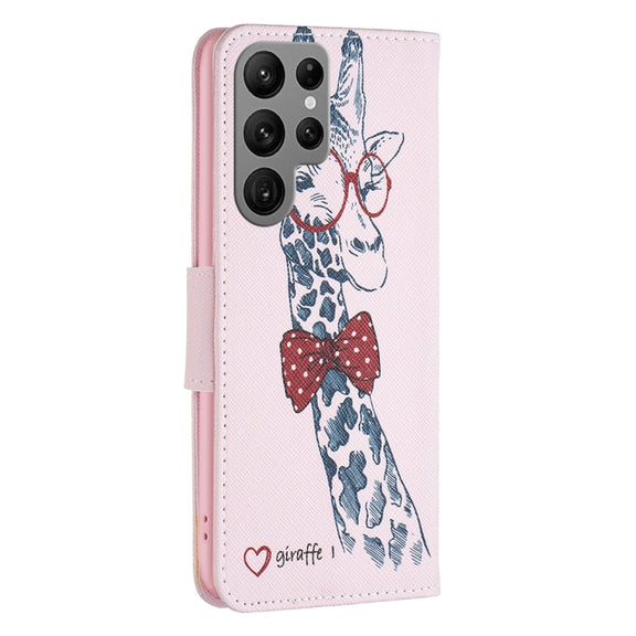 For Samsung Galaxy S25 Ultra 5G Colored Drawing Pattern Leather Phone Case(Giraffe)