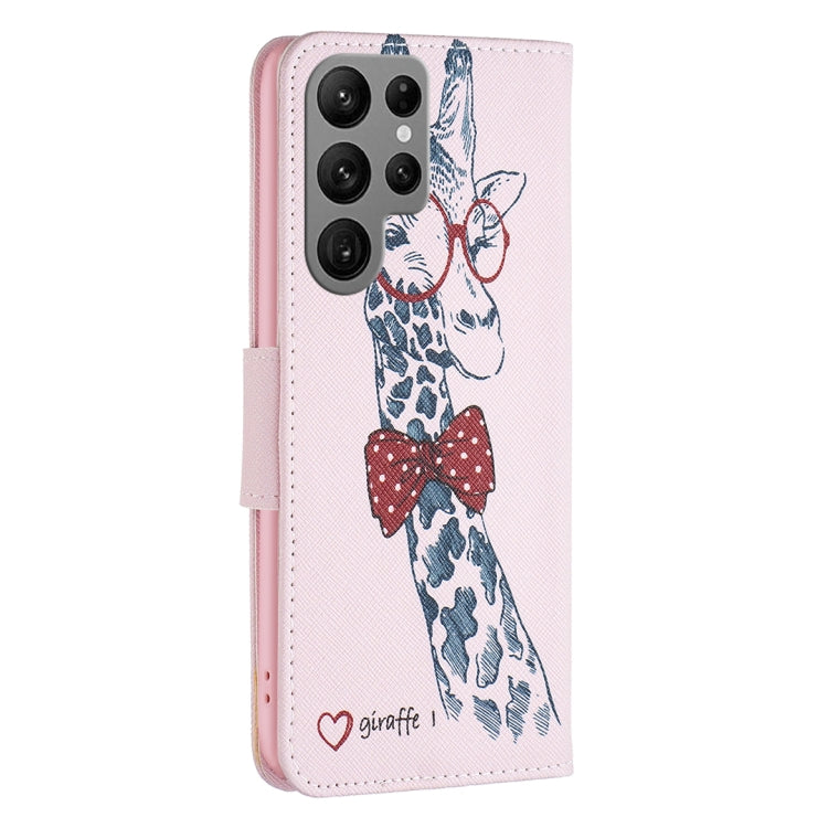 For Samsung Galaxy S25 Ultra 5G Colored Drawing Pattern Leather Phone Case(Giraffe)