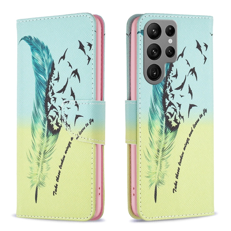 For Samsung Galaxy S25 Ultra 5G Colored Drawing Pattern Leather Phone Case(Feather)