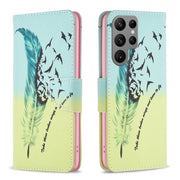 For Samsung Galaxy S25 Ultra 5G Colored Drawing Pattern Leather Phone Case(Feather)