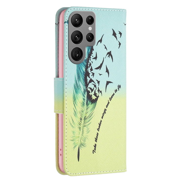 For Samsung Galaxy S25 Ultra 5G Colored Drawing Pattern Leather Phone Case(Feather)