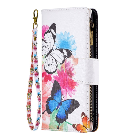 For Samsung Galaxy S25 5G Colored Drawing Pattern Zipper Leather Phone Case(Two Butterflies)