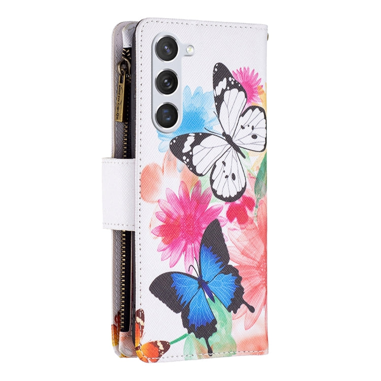 For Samsung Galaxy S25 5G Colored Drawing Pattern Zipper Leather Phone Case(Two Butterflies)