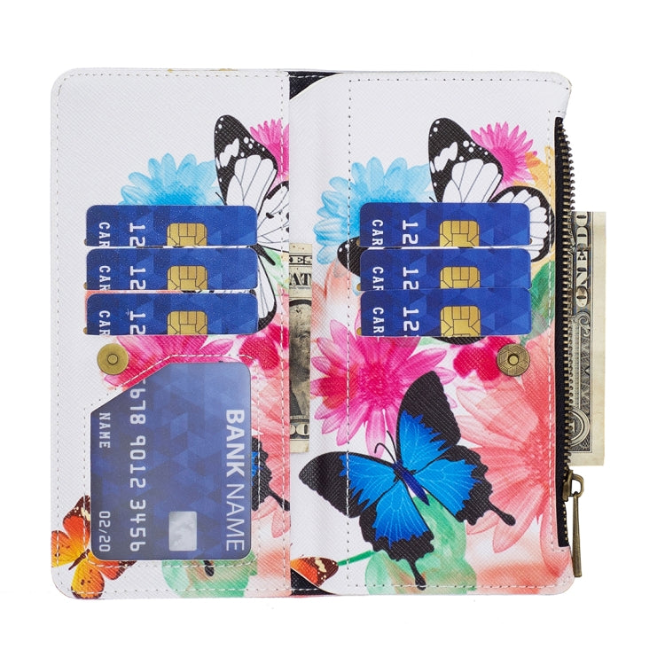 For Samsung Galaxy S25 5G Colored Drawing Pattern Zipper Leather Phone Case(Two Butterflies)