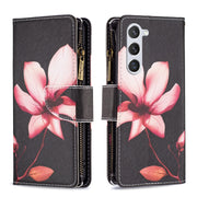For Samsung Galaxy S25 5G Colored Drawing Pattern Zipper Leather Phone Case(Lotus)