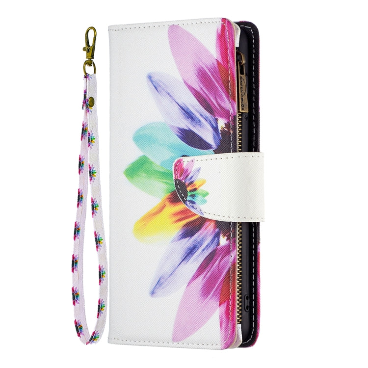 For Samsung Galaxy S25 5G Colored Drawing Pattern Zipper Leather Phone Case(Sun Flower)