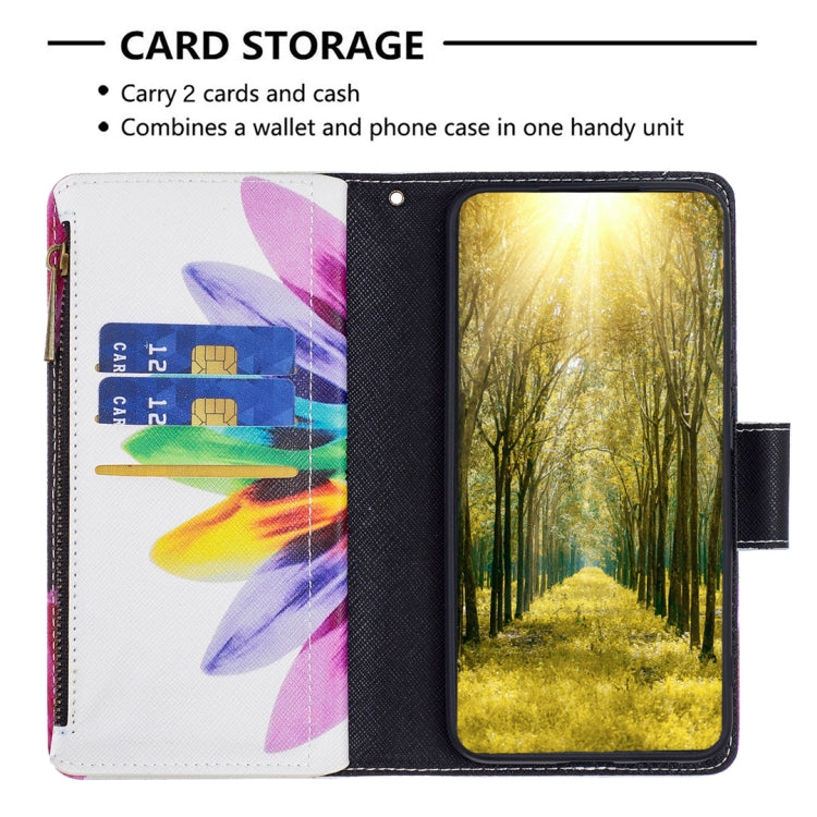 For Samsung Galaxy S25 5G Colored Drawing Pattern Zipper Leather Phone Case(Sun Flower)