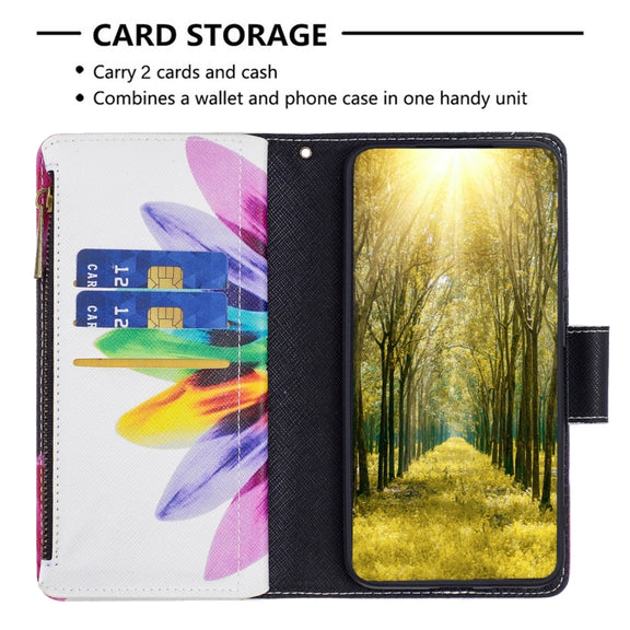 For Samsung Galaxy S25 5G Colored Drawing Pattern Zipper Leather Phone Case(Sun Flower)