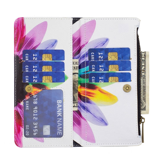 For Samsung Galaxy S25 5G Colored Drawing Pattern Zipper Leather Phone Case(Sun Flower)